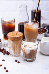 Different trendy cold coffee drink
