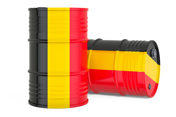 Steel drum, barrel with Belgian flag, 3D rendering