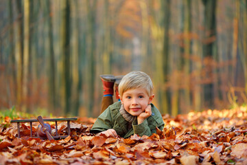 A child playing with a toy airplane. Children's imagination.