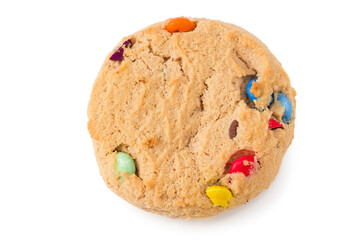 Chocolate chip cookies isolated on white background. Sweet biscuits. top view