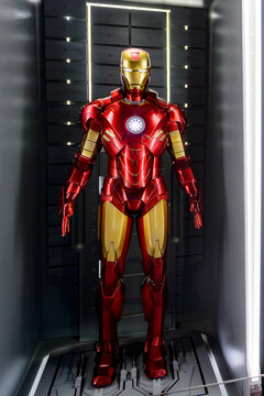 LAS VEGAS, NV, USA - SEP 20, 2017: Red and Yellow Iron Man costume at the Tony Stark base at the Avengers experience in Las Vegas.