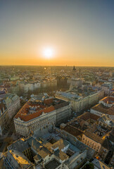 Obraz premium Aerial drone shot of east facade of St. Stephen's Basilica in Budapest sunrise morning glow