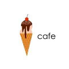 logo for ice cream cafe. element for design. children's drawing.