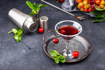 Red cherry martini summer cocktail
