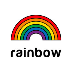 Rainbow on a white background. Plane symmetric design of logo, icon, sign, pictogram, illustration of a colorful abstract rainbow. The symbol of the kids zone, kindergarten, kids city. Vector.