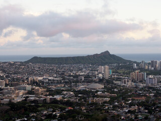 Aerial of city of Honolulu from Diamond Head to Manoa