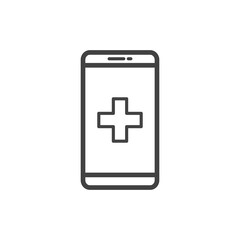Telemedicine phone outline icon. Medicine and healthcare, medical support sign. Vector illustration.