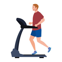 sport, man running on treadmill, sport person at the electrical training machine on white background vector illustration design