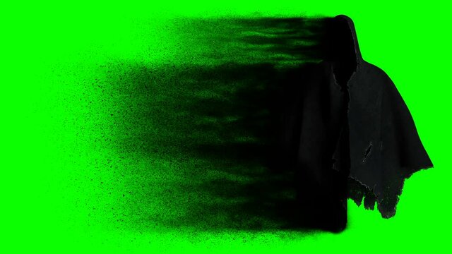 Scary, fear ghost with dark particles. Realistic green screen 4k animation.