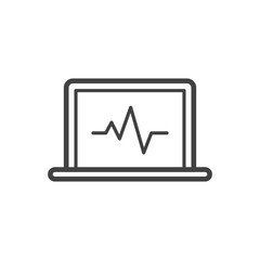 Computer diagnostics on laptop outline icon. Medicine and healthcare, medical support sign. Vector illustration.