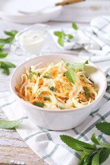 Coleslaw salad with carrots, mint and Greek yogurt sauce