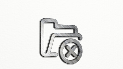 folder remove from a perspective on the wall. A thick sculpture made of metallic materials of 3D rendering. illustration and business