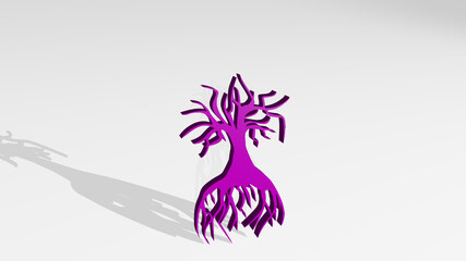 tree made by 3D illustration of a shiny metallic sculpture on a wall with light background. christmas and beautiful