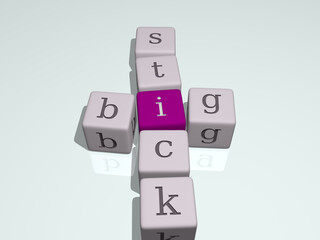 crosswords of big stick arranged by cubic letters on a mirror floor, concept meaning and presentation. illustration and background