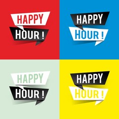 Modern design happy hour text on speech bubbles concept. Vector illustration