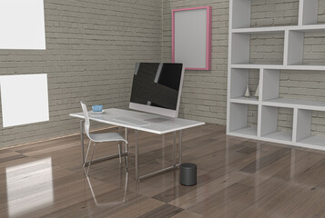Office with virus prevention separations 3d rendering .3d illustration