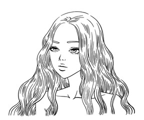Illustration of a pretty girl in anime style drawing. 