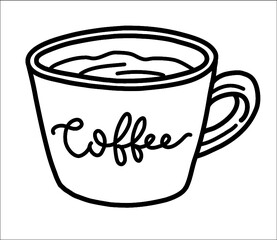 Line illustration of a cup of coffee.