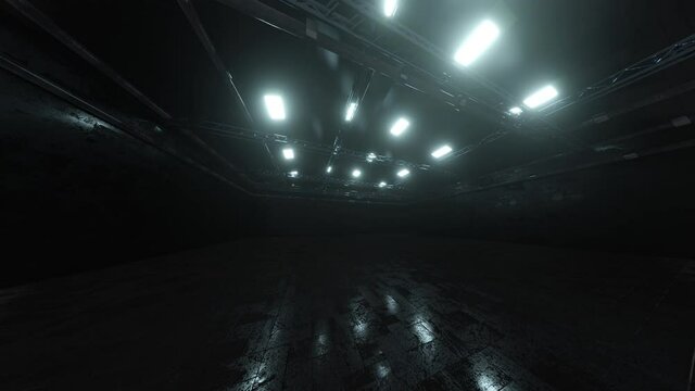 3D rendered animation of a large dark industrial facility