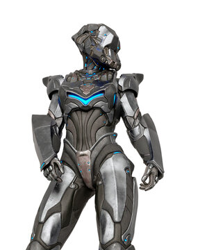 alien female soldier is doing a pin up pose in white background