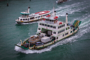 Fototapeta premium Tilt shitf effect of ferry and vaporetto in the canal Grande, Venice, Italy