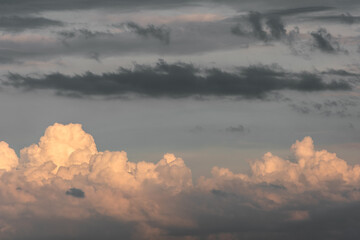 white cumulus rain cloud in sunset