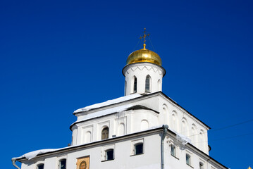 Fototapeta na wymiar Architecture of Vladimir city, Russia. Golden Gates monument. Famous landmark. 