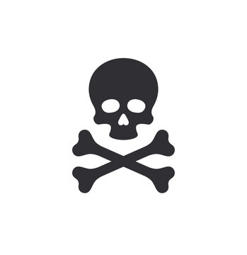 Skull icon. Vector Skull. Flag icon. Jolly Roger. Bones. Pirate flag. Sea flag. Sign of death. Danger sign. Skull with bones. Poison sign.