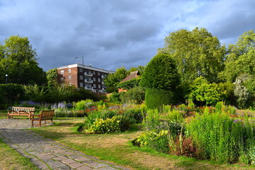 Botanical walled rose gardens on top of a hill in the middle of a central London park open to the...