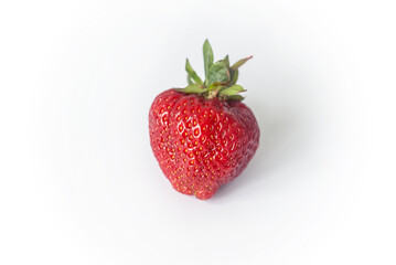 Eco or Bio Strawberry on White Background - Single Berry Isolated Close up View Shot with Natural Light