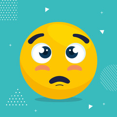 emoji with eyes open and face of please, face yellow with face of please, on blue background vector illustration design