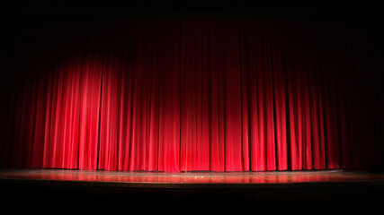 Red theater curtain and stage lighting