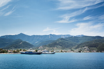 Ferries Docked at the Port of Thasos, Greece