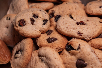 Homemade cookies with chocolate chips and raisins