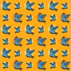 Blue Bird Wearing a Hat Cute Illustration, Cartoon Funny Character, Pattern Wallpaper 