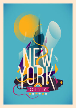 Colorful abstract New York city poster design. Vector illustration.