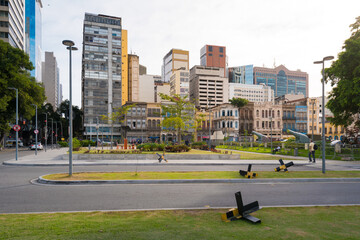 Small Square in Rio de Janeiro City Downtown With Buildings Around - obrazy, fototapety, plakaty