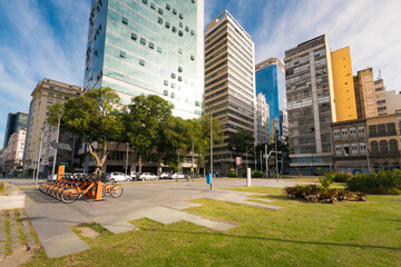 Small Square in Rio de Janeiro City Downtown With Buildings Around - obrazy, fototapety, plakaty