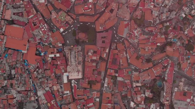 Aerial view of colonial city, top view of taxco in guerrero state, México from above.