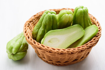 Chayote squash or Mirlition squash in a basket