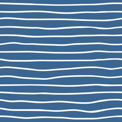 Hand drawn white lines on blue background. Vector abstract background. Design seamless pattern with horizontal stripe.
