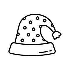 Christmas Hat Line Icon Vector Illustration Isolated on White Background.