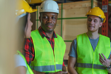 diverse factory warehouse working team working together as teamwork