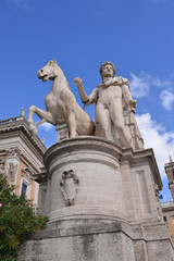 Fototapeta na wymiar Rome, Sept 2016: One of Dioscuri marble statue