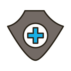 medical cross in shield symbol line and fill style
