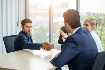 Business people shaking hands connection and partnership successful, Business concept.
