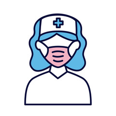 female nurse wearing medical mask line and fill style icon