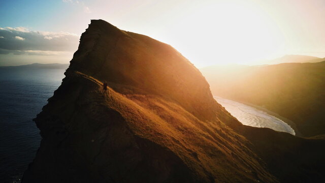 Sunset on Castle Point from drone, New Zealand