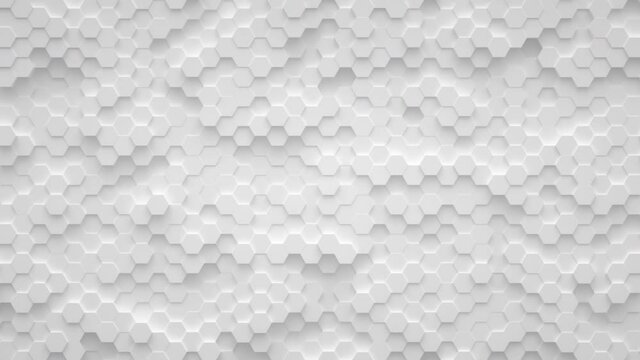 Abstract ivory motion background from random moving hexagons, seamless loop animation