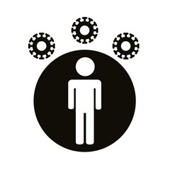 human figure with covid19 particles distance social silhouette style